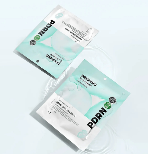 VT COSMETICS PDRN Hydrogel Mask - deux sachets de masque hydrogel PDRN 33 g sur fond clair